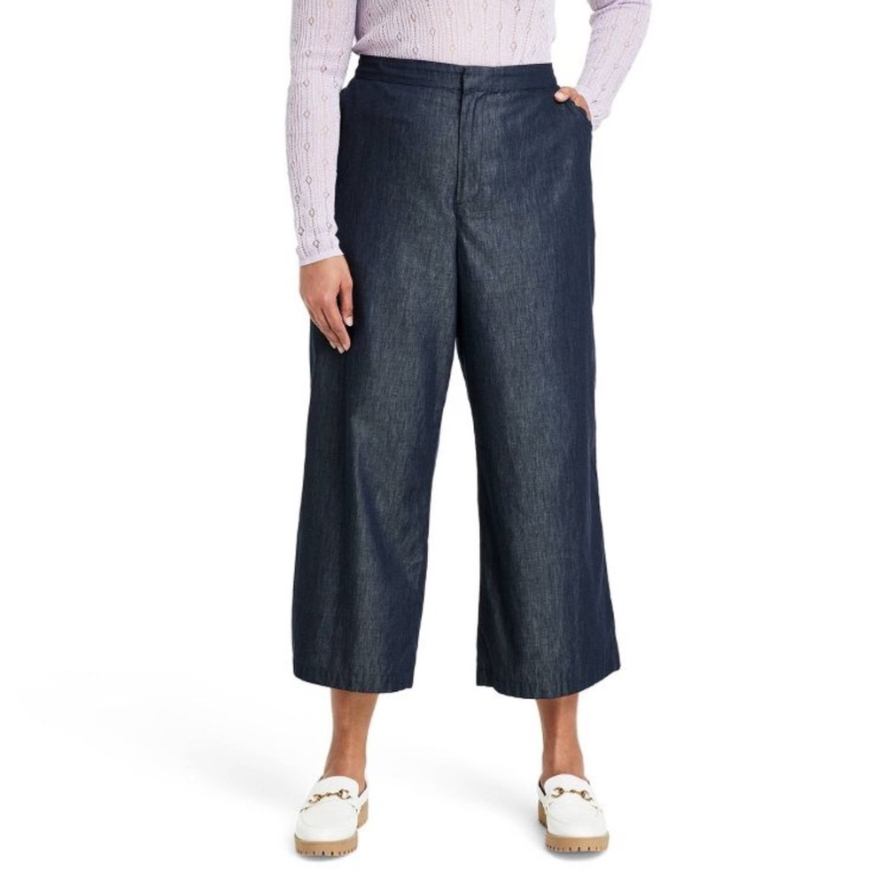 NEW Wide Leg Scallop Edge Pocket Cropped Pants Kika Vargas x Target Indigo - 0